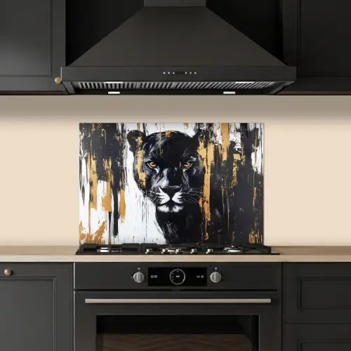 Panter - Zwart - Abstract - Verfstreken keuken achterwand spatscherm klein -sfeer1