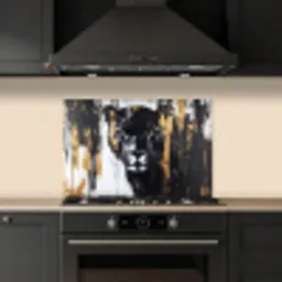 Panter - Zwart - Abstract - Verfstreken keuken achterwand spatscherm klein -sfeer1