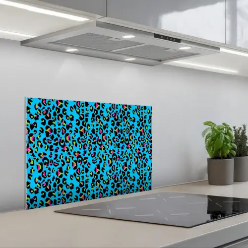 Panter - Blauw - Neon keuken achterwand spatscherm klein 900 -3d_schuin