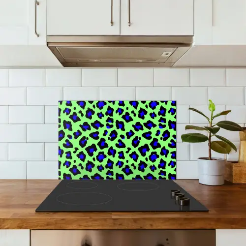 Panterprint - Blauw - Groen keuken achterwand spatscherm klein 900 -sfeer2