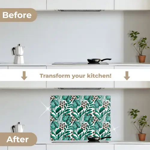 Panterprint - Bladeren - Jungle keuken achterwand spatscherm middel -voor_na_EN