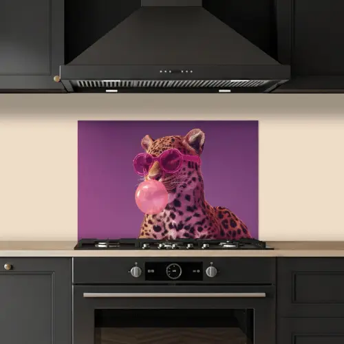 Panter - Zonnebril - Kauwgombel - Roze keuken achterwand spatscherm klein -sfeer1