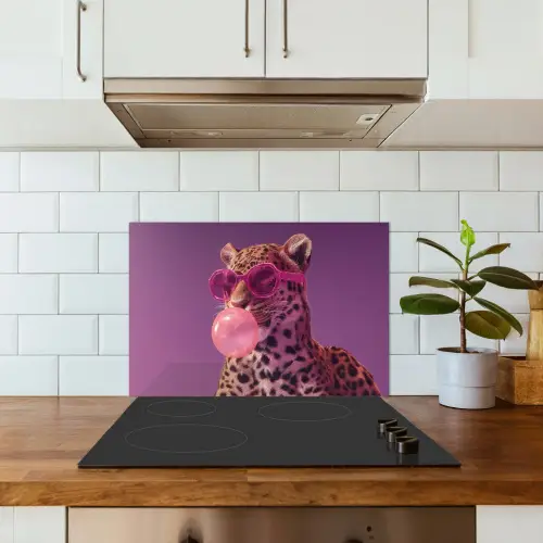 Panter - Zonnebril - Kauwgombel - Roze keuken achterwand spatscherm klein -sfeer2