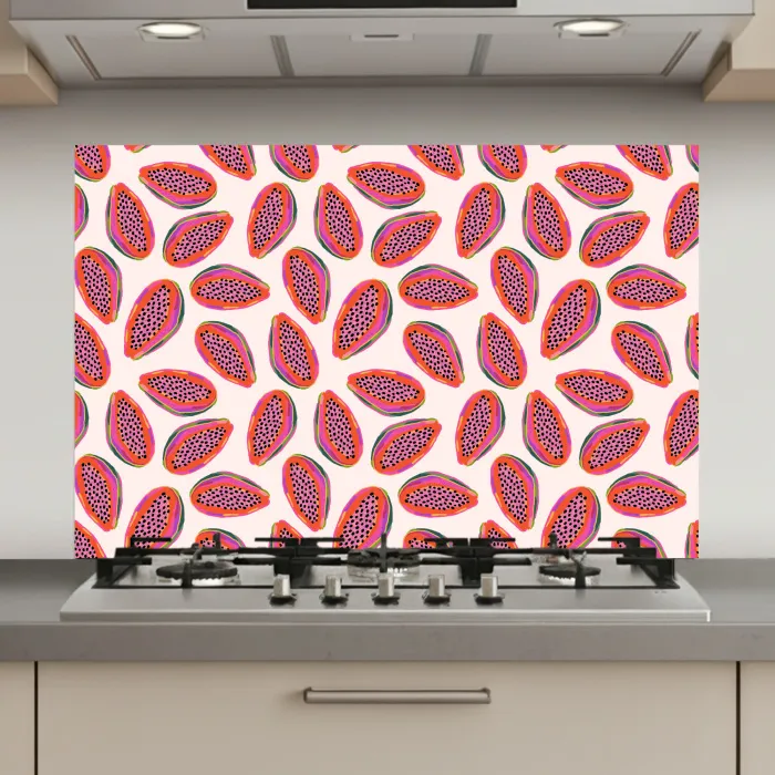 Papaja - Patroon - Roze keuken achterwand spatscherm klein 900 -3d_website