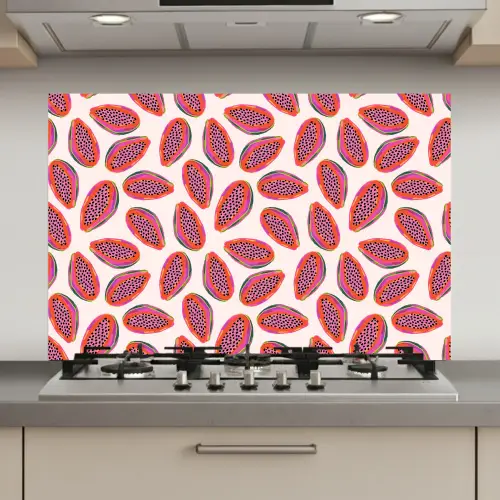 Papaja - Patroon - Roze keuken achterwand spatscherm klein 900 -3d_website