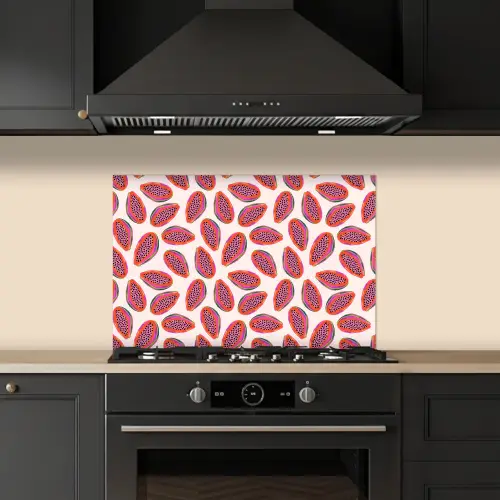 Papaja - Patroon - Roze keuken achterwand spatscherm klein 900 -sfeer1