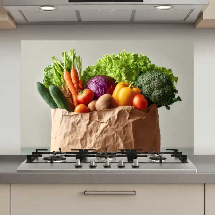 Papieren - Boodschappen - Groente - Kleurrijk keuken achterwand spatscherm klein -3d_website