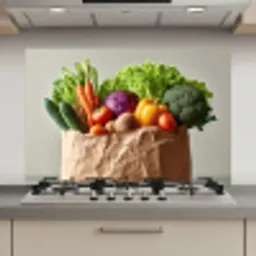 Papieren - Boodschappen - Groente - Kleurrijk keuken achterwand spatscherm klein -3d_website