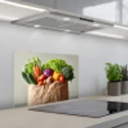 Papieren - Boodschappen - Groente - Kleurrijk keuken achterwand spatscherm klein -3d_schuin