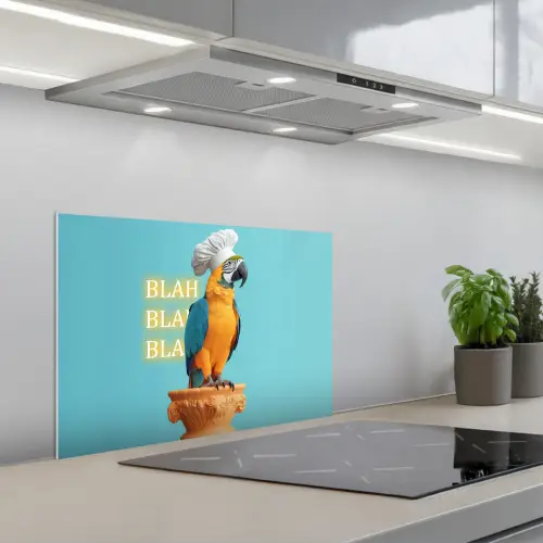 Papegaai - Koksmuts - Quote - Neon keuken achterwand spatscherm klein -3d_schuin