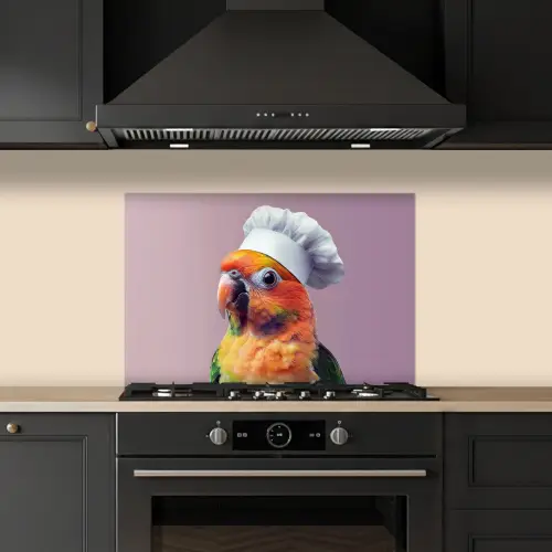 Papegaai - Koksmuts - Nieuwsgierig - Vogel keuken achterwand spatscherm klein -sfeer1