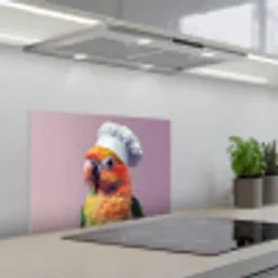 Papegaai - Koksmuts - Nieuwsgierig - Vogel keuken achterwand spatscherm klein -3d_schuin