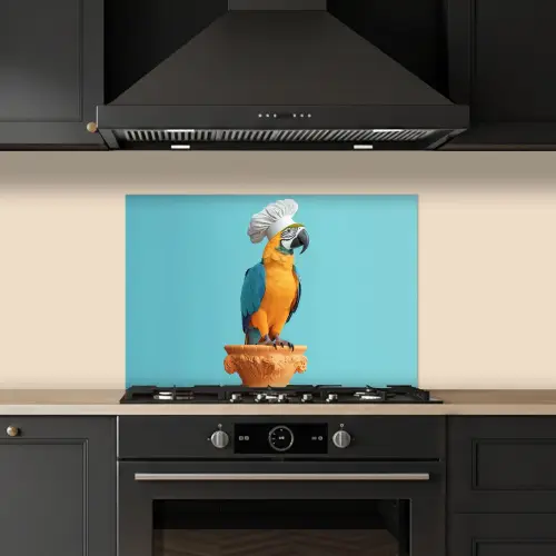 Papegaai - Koksmuts - Grappig - Vogel keuken achterwand spatscherm klein -sfeer1