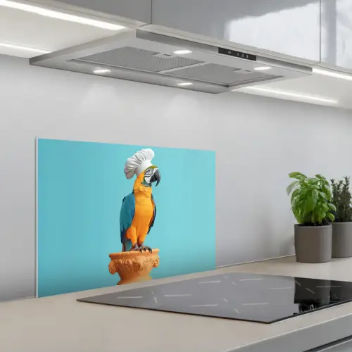 Papegaai - Koksmuts - Grappig - Vogel keuken achterwand spatscherm klein -3d_schuin