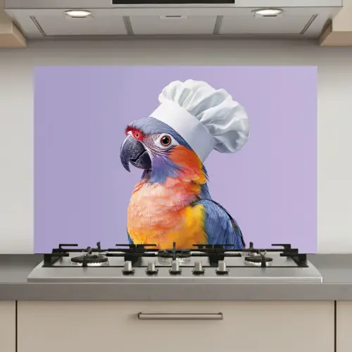 Papegaai - Koksmuts - Paars - Cute keuken achterwand spatscherm klein -3d_website