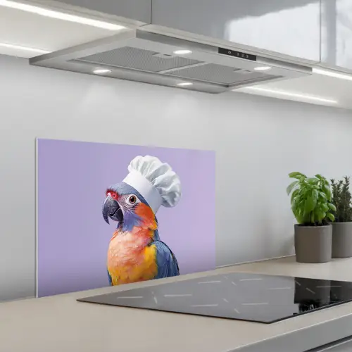 Papegaai - Koksmuts - Paars - Cute keuken achterwand spatscherm klein -3d_schuin