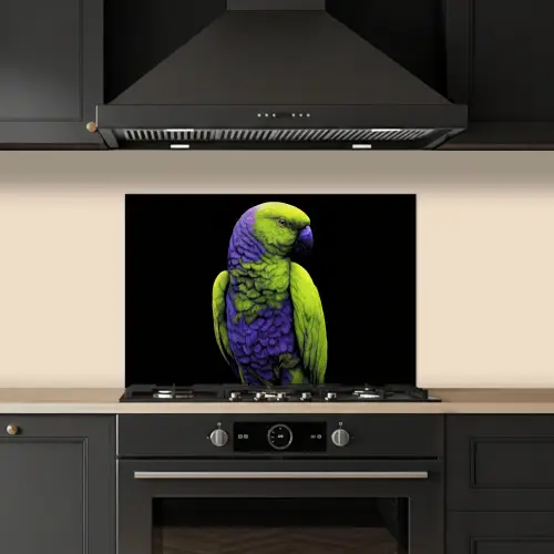 Papegaai - Veren - Opvallend - Groen keuken achterwand spatscherm klein -sfeer1