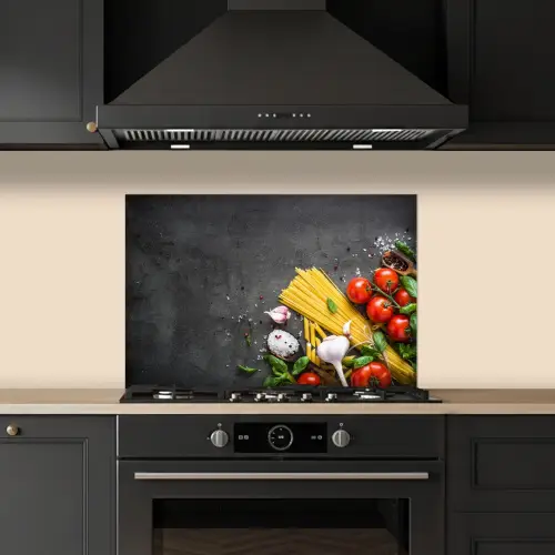 Pasta - Kruiden - Tomaat - Specerijen - Rustiek keuken achterwand spatscherm klein -sfeer1