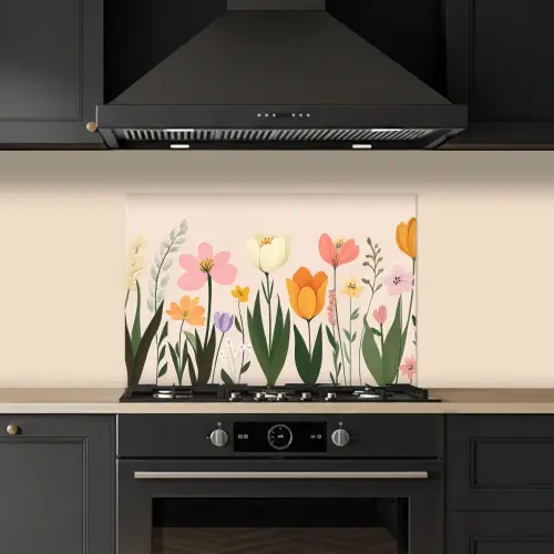 Pasteltinten - Bloemen - Illustratie keuken achterwand spatscherm klein -sfeer1