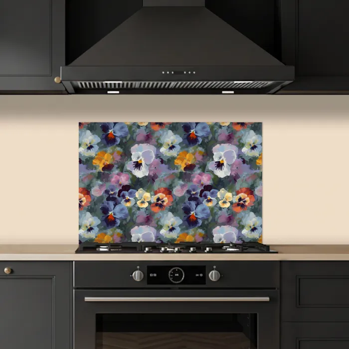 Pastel - Viooltjes - Groen - Patroon keuken achterwand spatscherm klein 900 -sfeer1