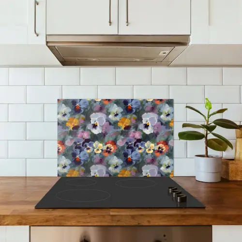 Pastel - Viooltjes - Groen - Patroon keuken achterwand spatscherm klein 900 -sfeer2