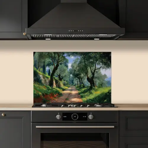 Pad - Bomen - Schaduw - keuken achterwand spatscherm klein -sfeer1