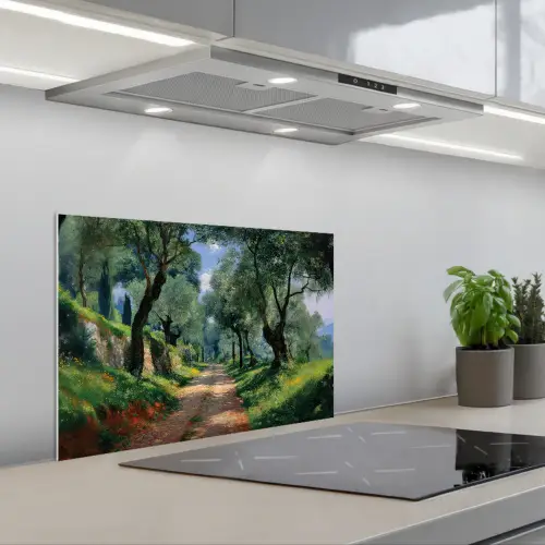 Pad - Bomen - Schaduw - keuken achterwand spatscherm klein -3d_schuin