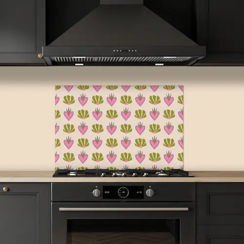 Patroon - Beige - Hartjes - Bloemen keuken achterwand spatscherm klein 900 -sfeer1