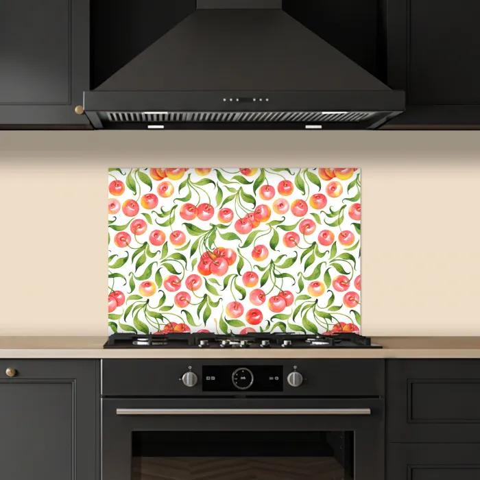 Patroon - Kersen - Wit keuken achterwand spatscherm klein 900 -sfeer1