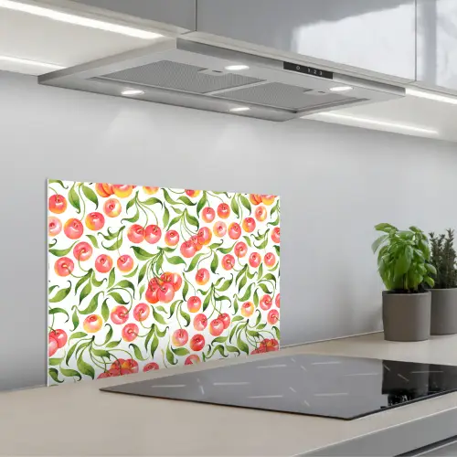 Patroon - Kersen - Wit keuken achterwand spatscherm klein 900 -3d_schuin