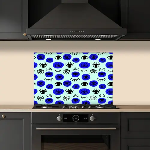 Patroon - Oog - Mint - Blauw keuken achterwand spatscherm klein 900 -sfeer1