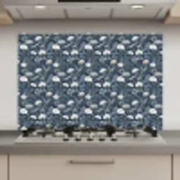 Patroon - Bloemen - Wit - Blauw keuken achterwand spatscherm klein 900 -3d_website