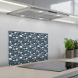 Patroon - Bloemen - Wit - Blauw keuken achterwand spatscherm klein 900 -3d_schuin