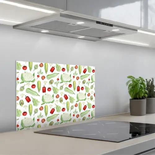Patroon - Groen - Rood - Groente keuken achterwand spatscherm klein 900 -3d_schuin