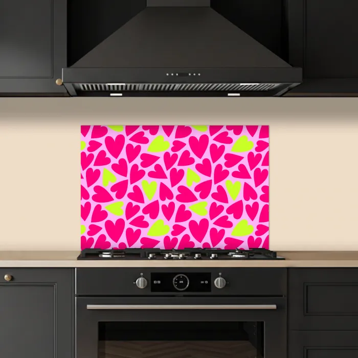 Patroon - Hart - Roze - Groen keuken achterwand spatscherm klein 900 -sfeer1