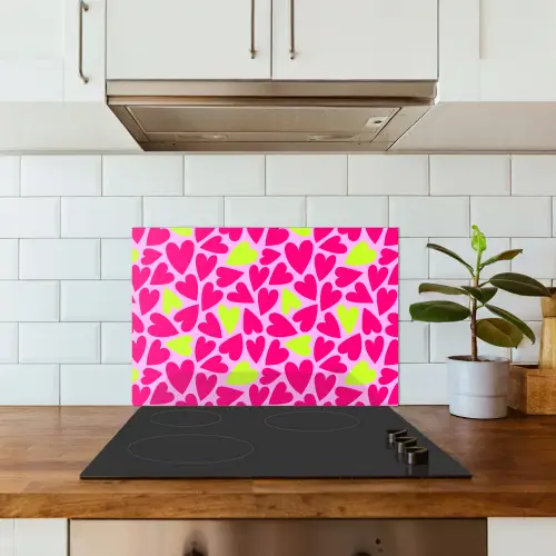 Patroon - Hart - Roze - Groen keuken achterwand spatscherm klein 900 -sfeer2