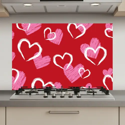 Patroon - Hartjes - Roze - Valentijn keuken achterwand spatscherm klein -3d_website
