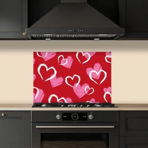 Patroon - Hartjes - Roze - Valentijn keuken achterwand spatscherm klein -sfeer1