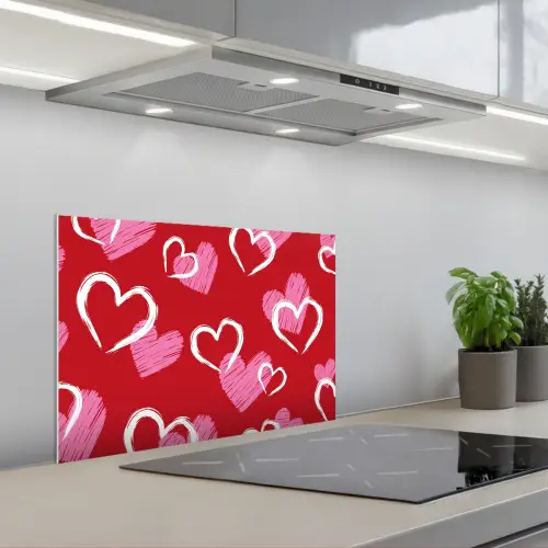 Patroon - Hartjes - Roze - Valentijn keuken achterwand spatscherm klein -3d_schuin
