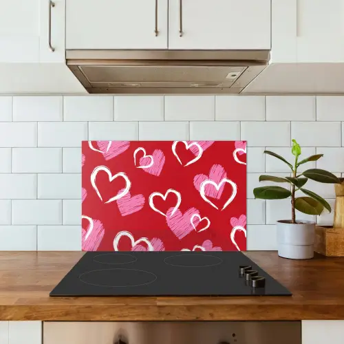 Patroon - Hartjes - Roze - Valentijn keuken achterwand spatscherm klein -sfeer2