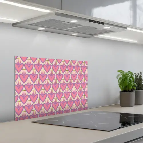 Patroon - Roze - Hartjes keuken achterwand spatscherm klein 900 -3d_schuin