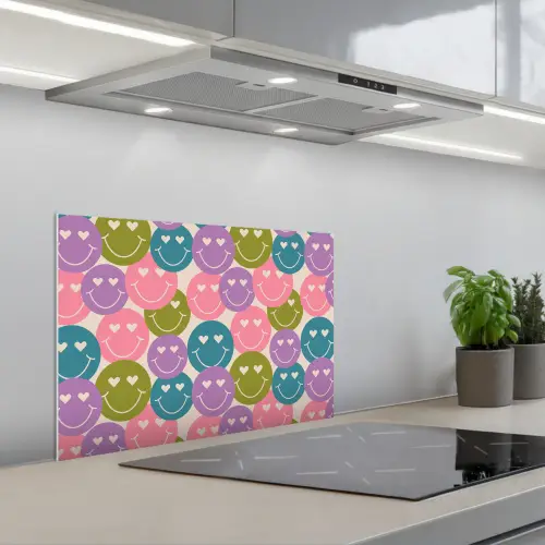 Patroon - Smiley - Kleurrijk - Hartjes keuken achterwand spatscherm klein 900 -3d_schuin