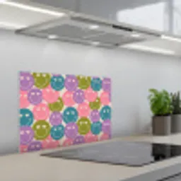 Patroon - Smiley - Kleurrijk - Hartjes keuken achterwand spatscherm klein 900 -3d_schuin