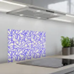 Patronen - Beige - Blauw - Lijnen keuken achterwand spatscherm klein 900 -3d_schuin