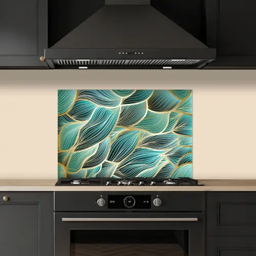 Patronen - Goud - Abstract - Golf keuken achterwand spatscherm klein -sfeer1
