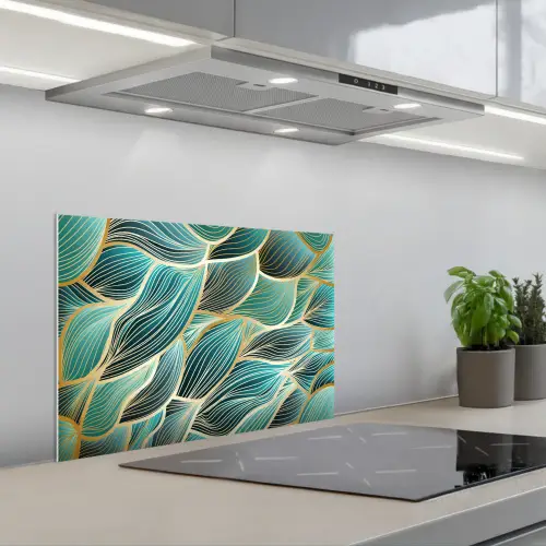 Patronen - Goud - Abstract - Golf keuken achterwand spatscherm klein -3d_schuin