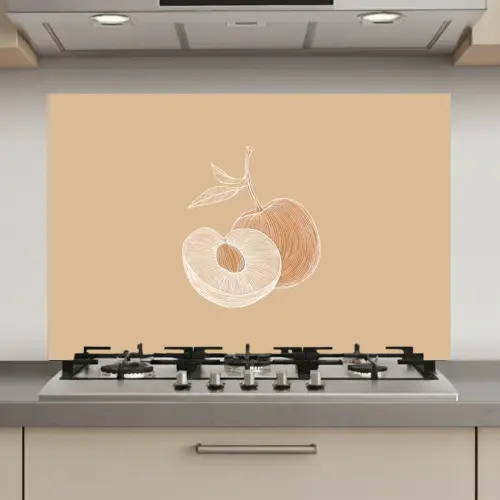 Perzik - Lijntekening - Pit - Beige keuken achterwand spatscherm klein -3d_website