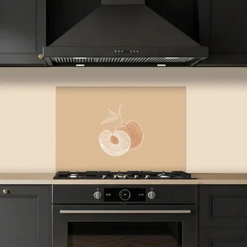 Perzik - Lijntekening - Pit - Beige keuken achterwand spatscherm klein -sfeer1
