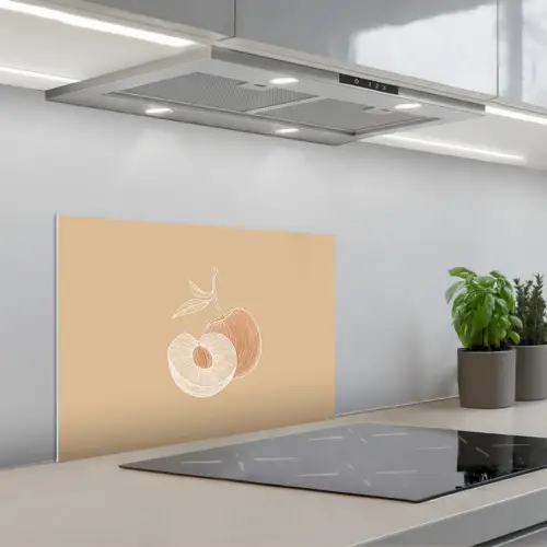 Perzik - Lijntekening - Pit - Beige keuken achterwand spatscherm klein -3d_schuin
