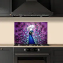 Pauw - Koksmuts - Cool - Paars keuken achterwand spatscherm klein -sfeer1